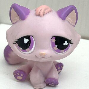 Littlest Pet Shop TABBY CAT 576 Purple Clover Eyes Hasbro 2006 LPS Pink & Purple